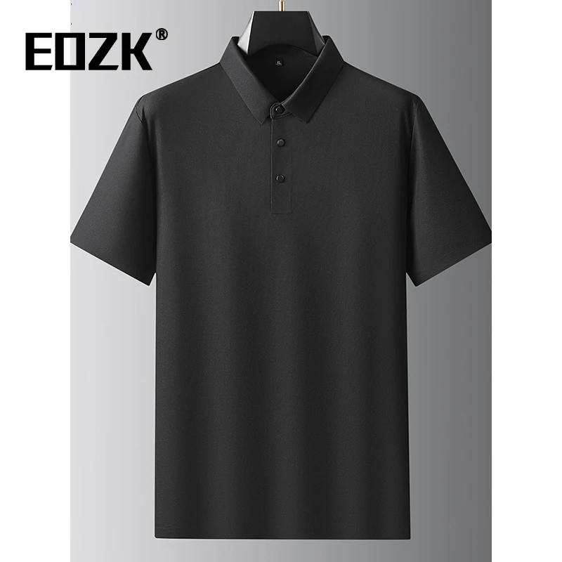Eozk冰丝短袖t恤男夏季宽松纯色polo衫薄T加肥加大码商务休闲半袖