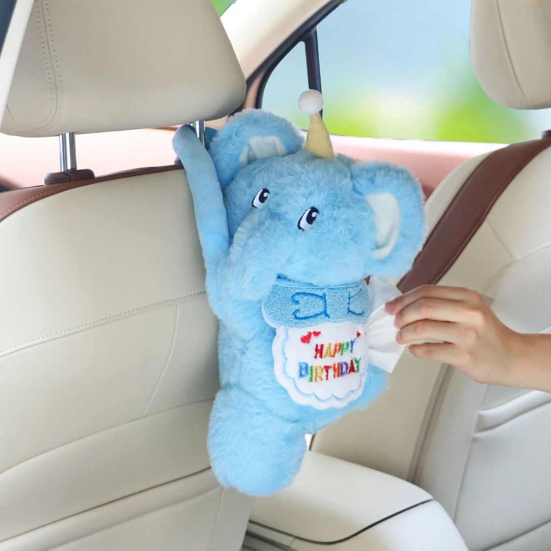 2025新款车载纸巾盒汽车椅背挂式纸巾包小象玩偶抽纸挂袋高级感女