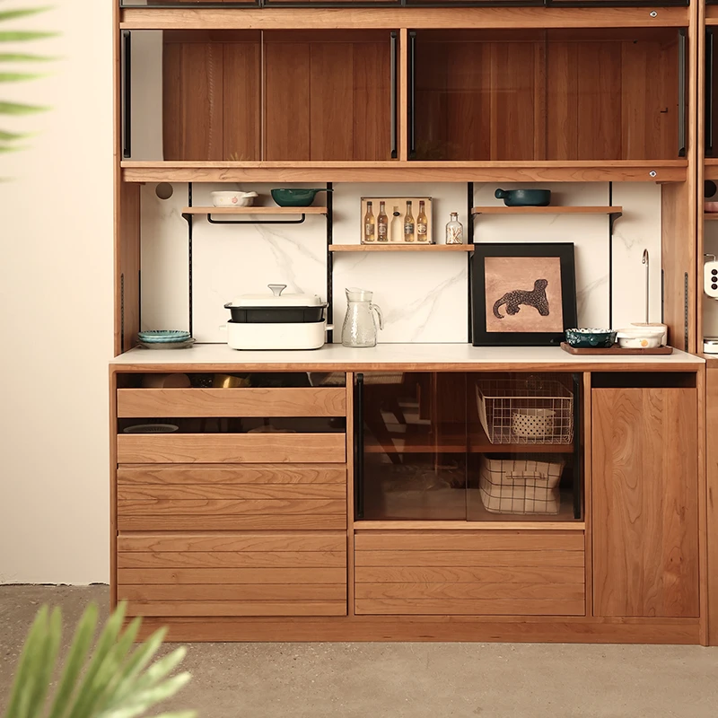 【西海岸餐边柜】实木岩板储物柜靠墙升降洞石橱柜置物柜客厅收纳柜