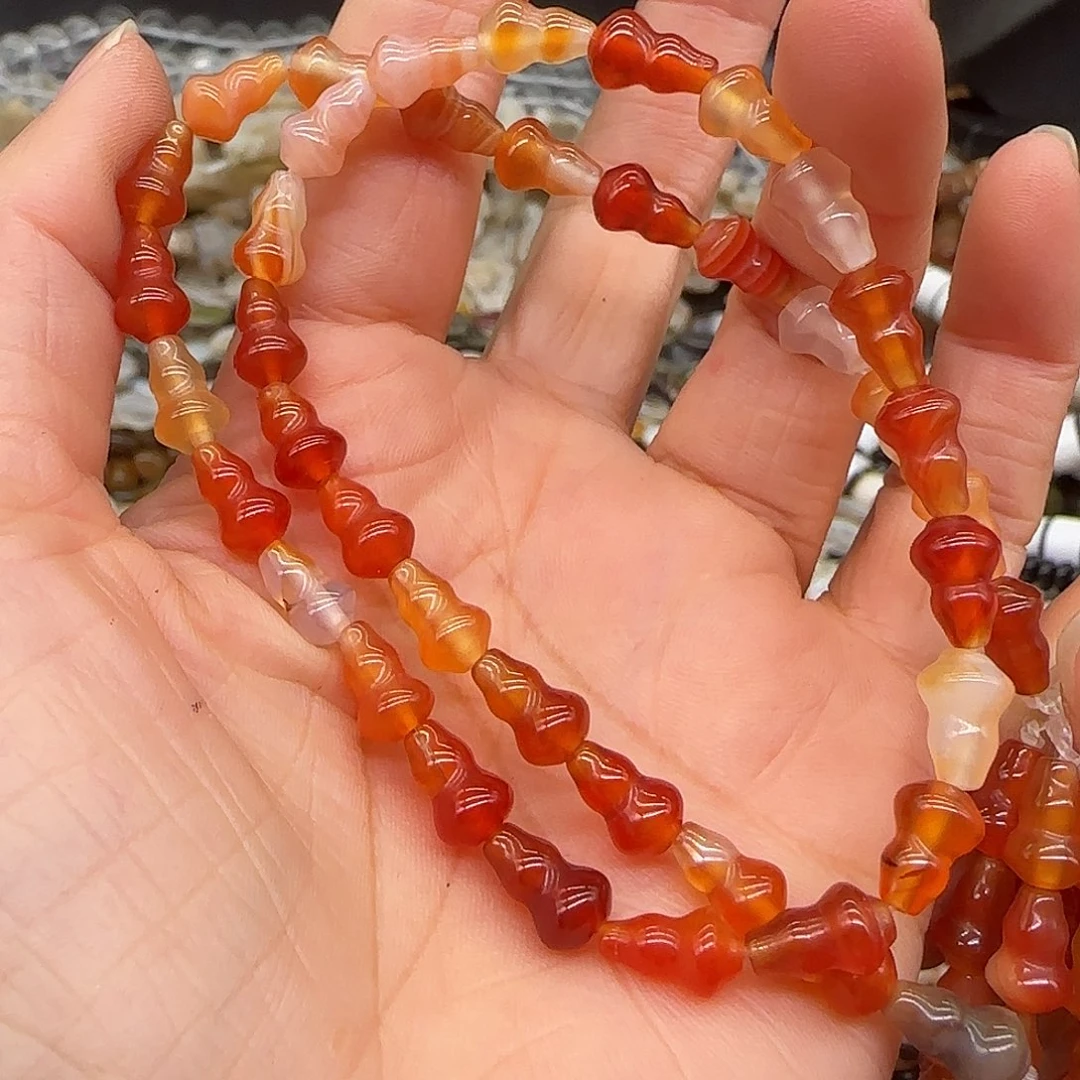 玛瑙/玉髓合金珠宝半成品红玛瑙葫芦6-9mm一条