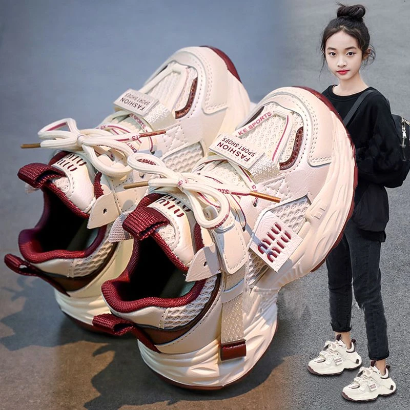 儿童小白鞋女童鞋子春季2025新款轻便软底女孩运动老爹鞋爆款网面