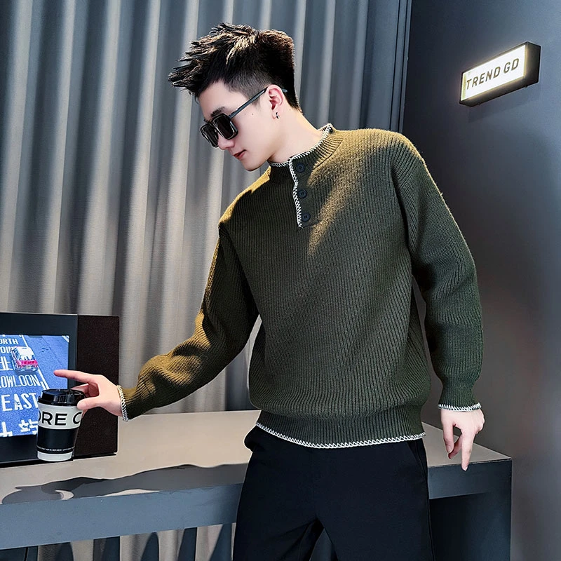 简约圆领毛衣男2025秋冬季新款复古慵懒风小众修身百搭休闲针织衫