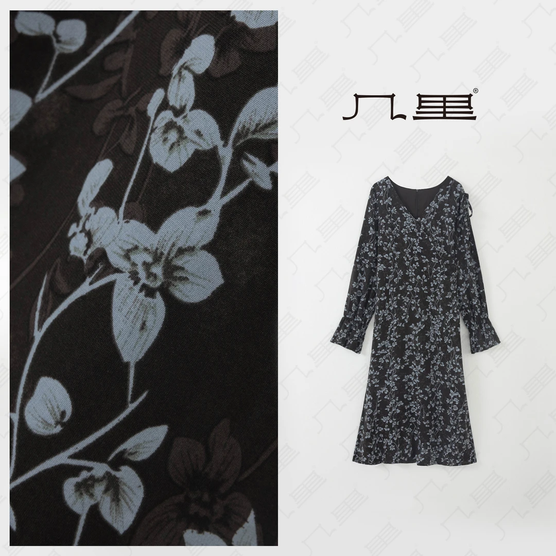 几里与麻【雨后花园】早秋V领喇叭袖连衣裙 裙长120 胸围86 2081159