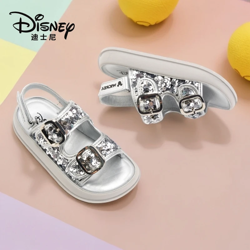 Disney/迪士尼童鞋 镂空女童鞋子亮片软底凉鞋时尚夏季大童休闲鞋