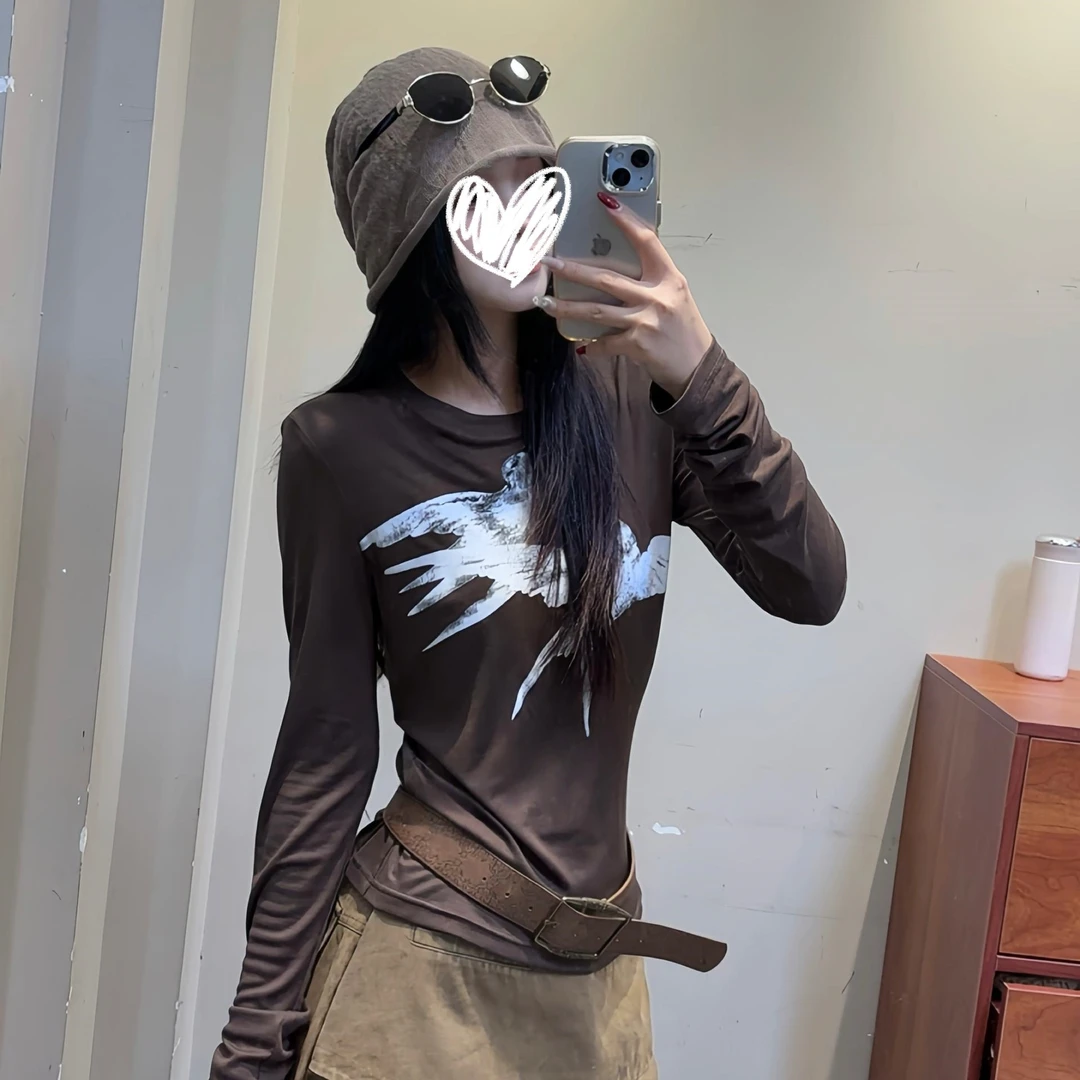 【墨翼溯风】早秋新款显瘦美式设计感打底上衣