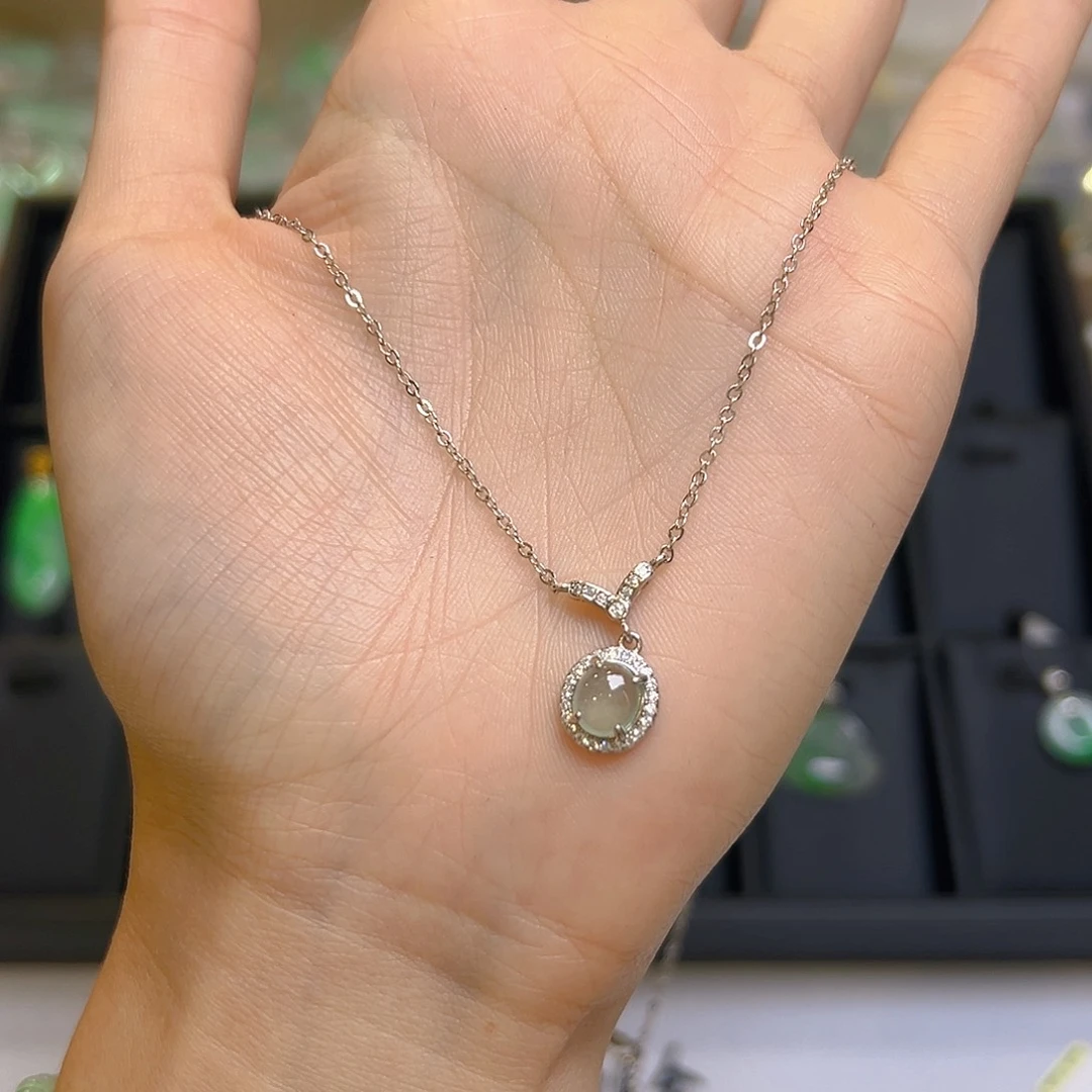 翡翠银S925镶嵌吊坠(不含链)翡翠