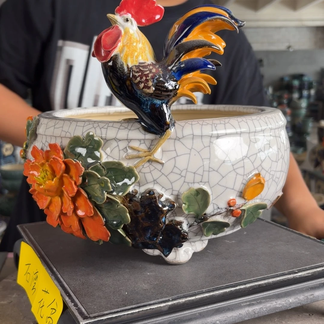 。一风堂石湾花盆 贴画缝隙 内23*11