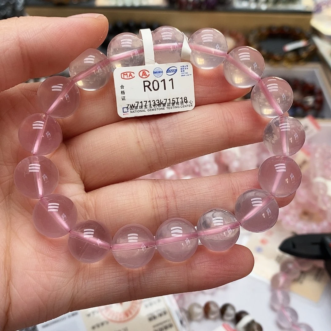 未镶嵌手链水晶R011 六芒星粉晶 12m+