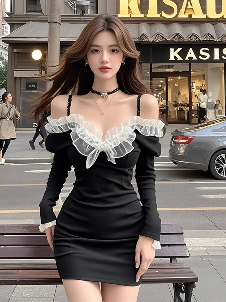 【KEKE】法式茶歇黑色连衣裙女2024新款高级感小众设计短裙显瘦气质