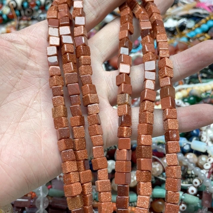 玛瑙/玉髓合金珠宝半成品一条6mm金沙方糖