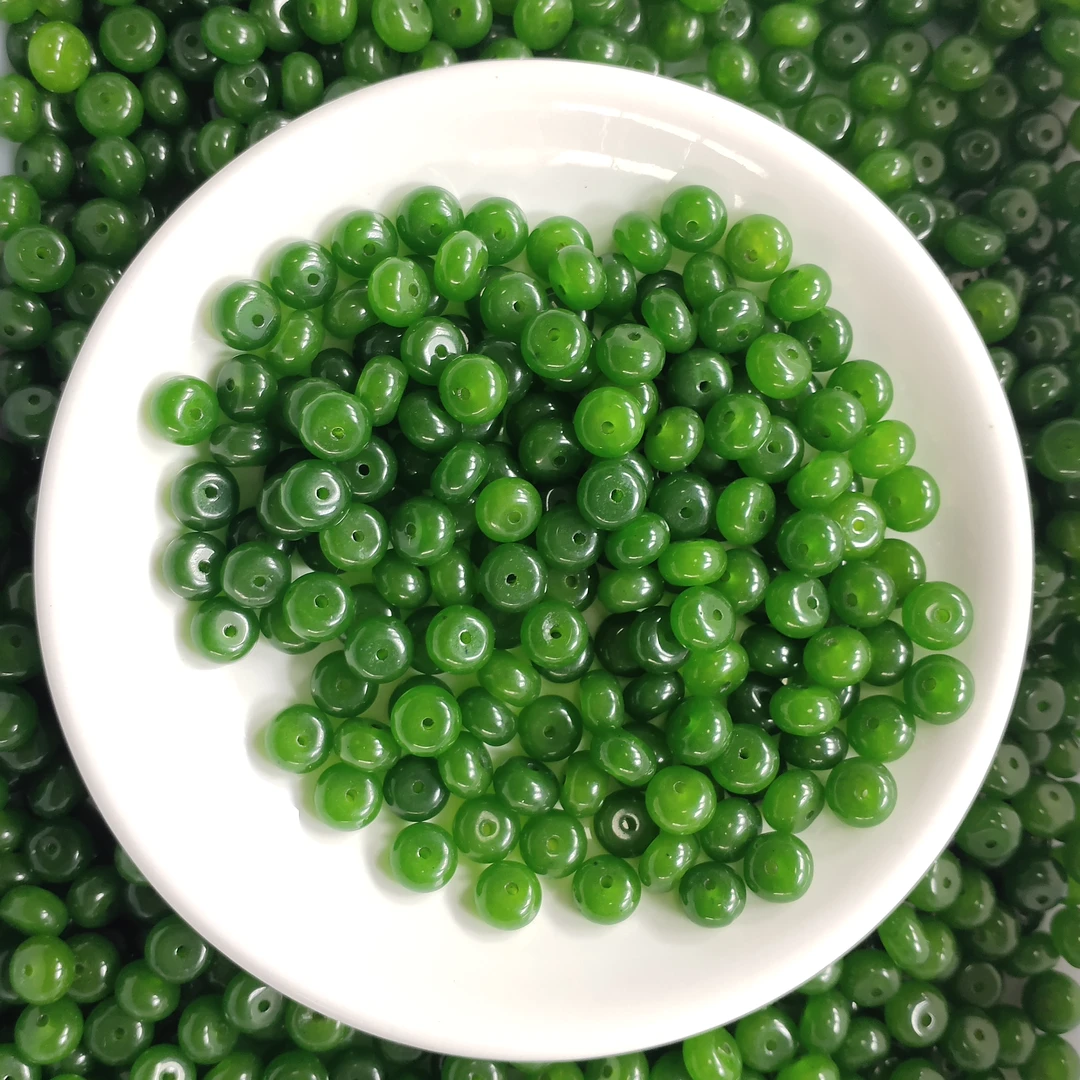 【散珠批发】W1482菠菜绿算盘8*5MM*16颗金丝玉