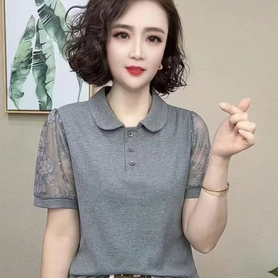 2025夏季新款短袖蕾丝拼接洋气百搭时尚气质减龄显瘦女士T恤上衣