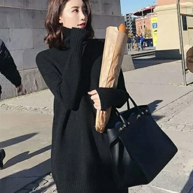 秋冬装300斤特大码中长款打底休闲高领宽松色内搭针织毛衣裙女