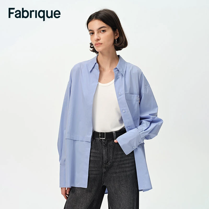 Fabrique蓝色云朵刺绣UPF40+防晒长袖上衣衬衫008