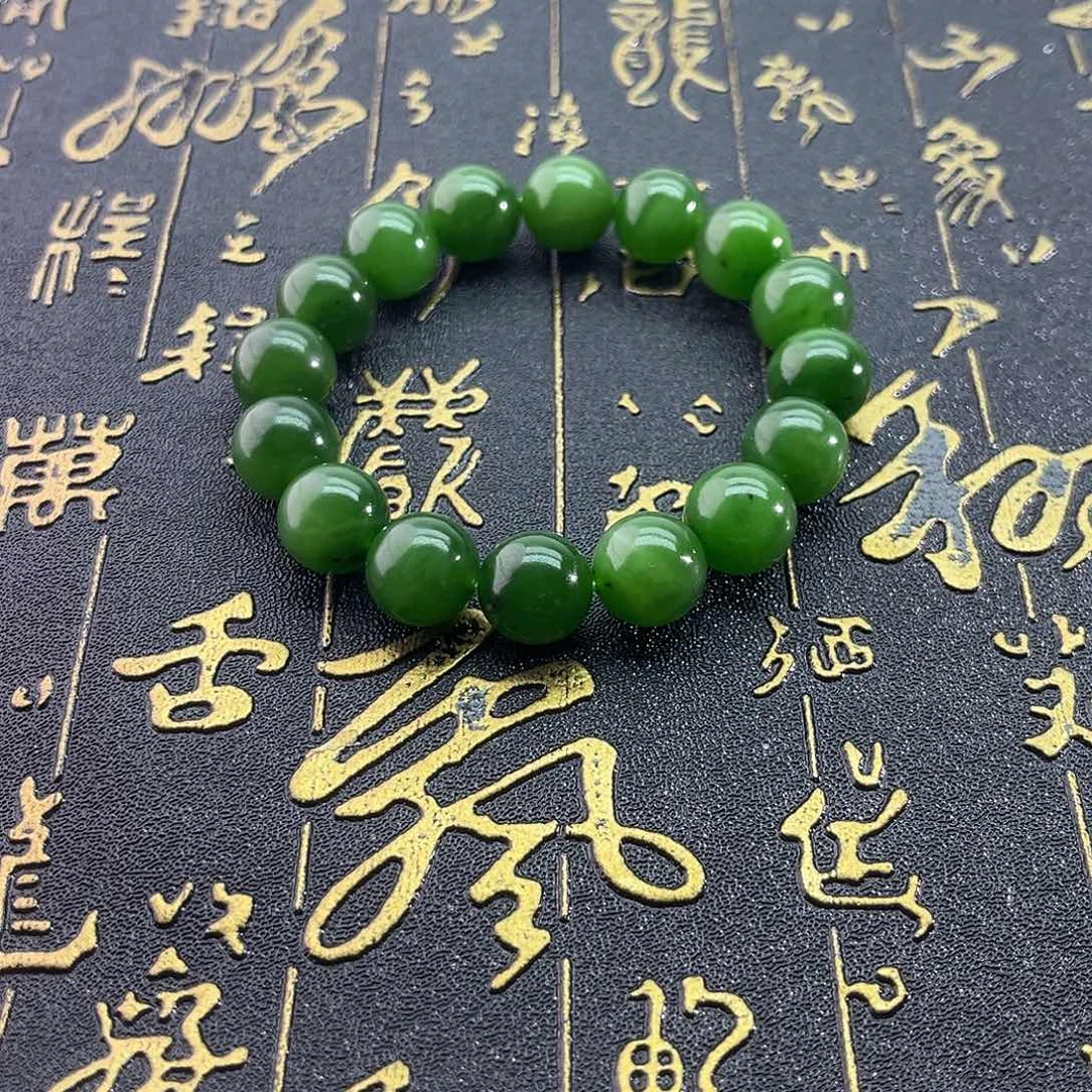 和田玉未镶嵌颈饰俄碧-阳绿手串-13mm