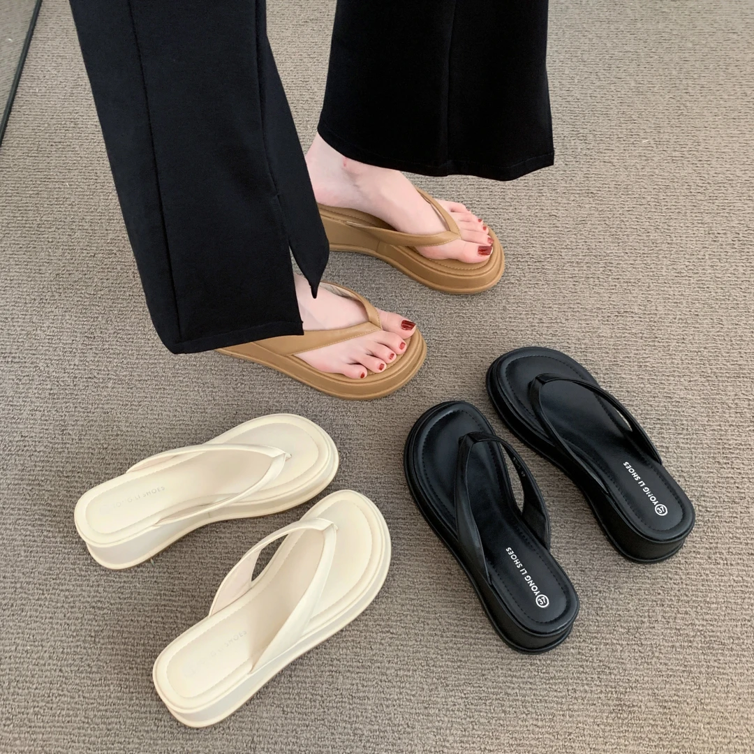 小个子厚底人字拖2025新款夏季外穿高级感百搭夹趾沙滩凉拖