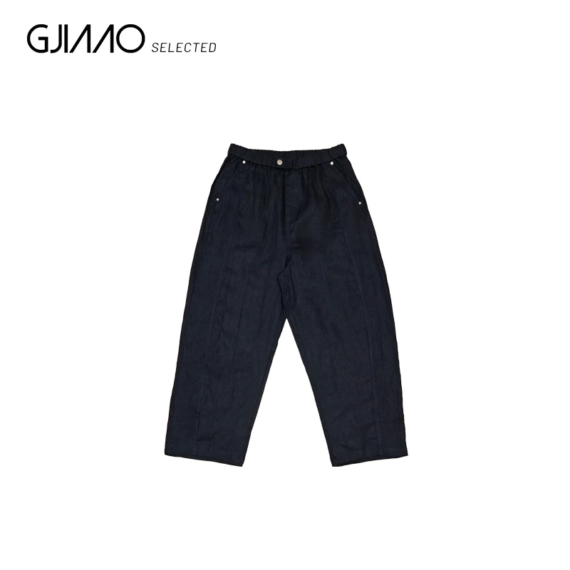 93971 口袋银钉松紧腰七分麻裤