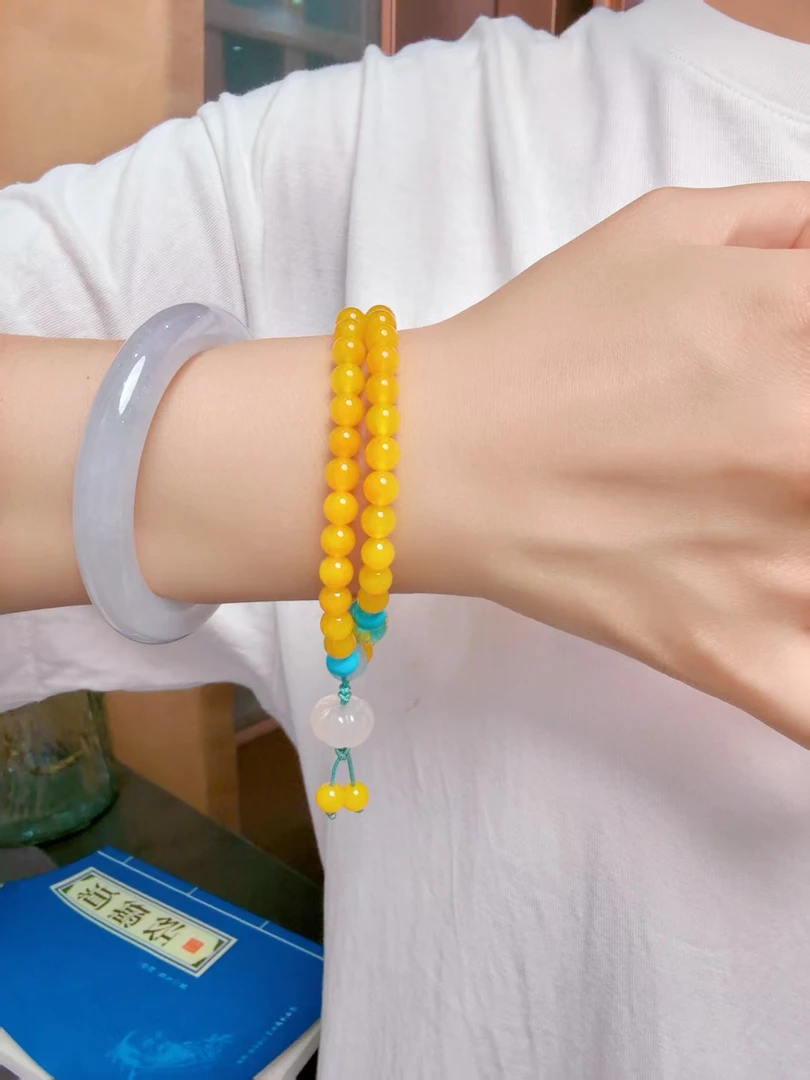 （黄玛瑙）双圈小众设计国风玛瑙珠串新款设计爆款男女--专享盘玩袋