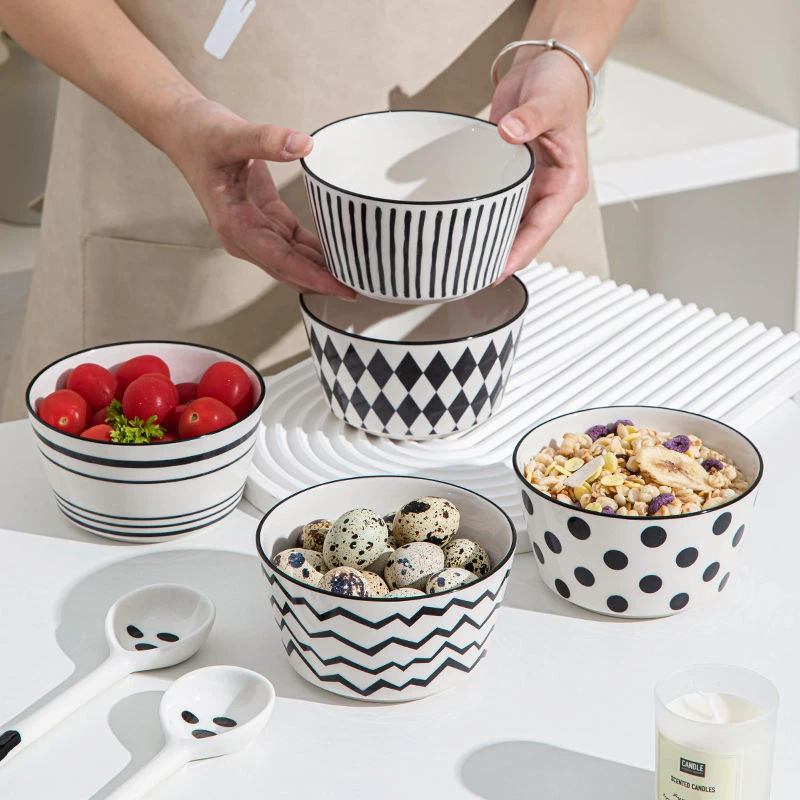 赫本风米饭碗带勺高级感陶瓷釉下彩家用情侣吃饭碗高颜值加厚碗勺