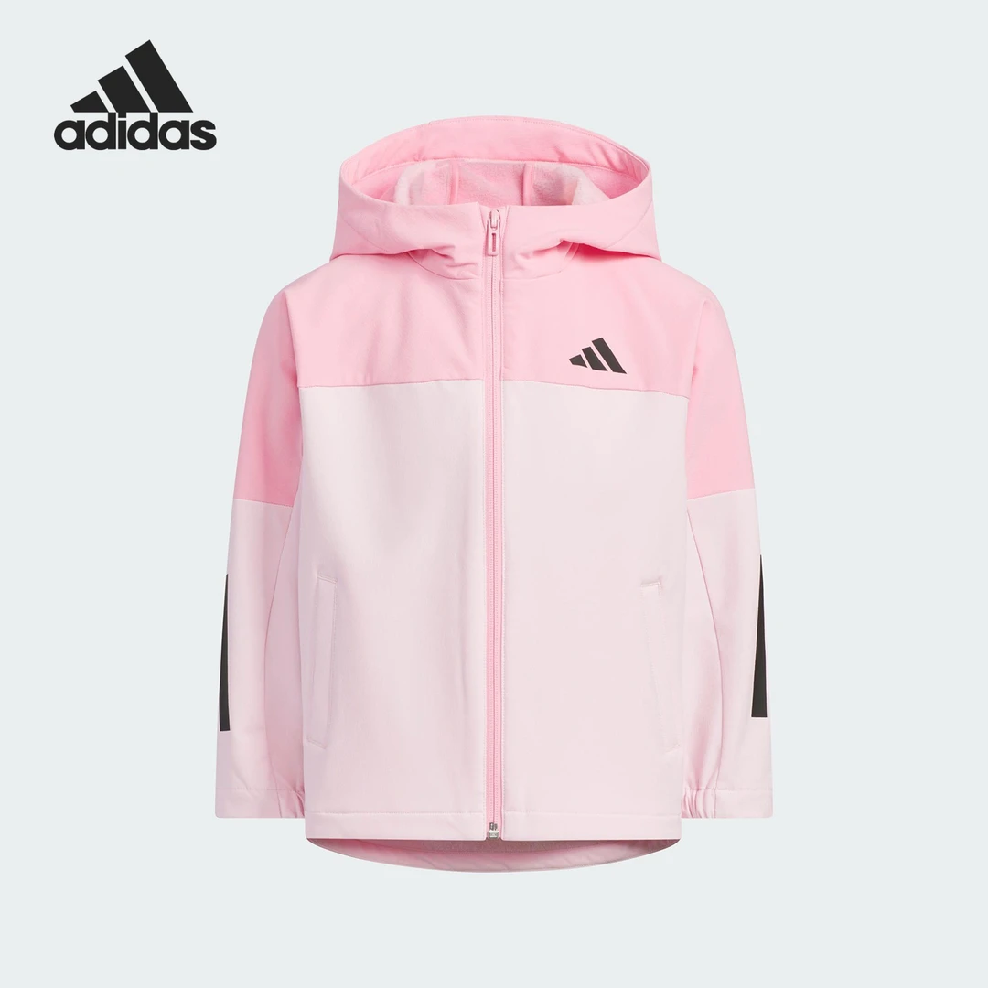 Adidas/阿迪达斯正品2025秋季款儿童梭织拼接连帽外套KS0654