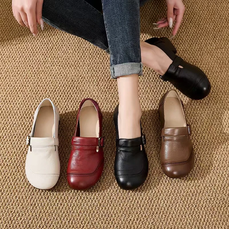 9889纯色防滑坡跟修面皮耐脏粗跟单鞋厚底软底浅口休闲春季妈妈鞋