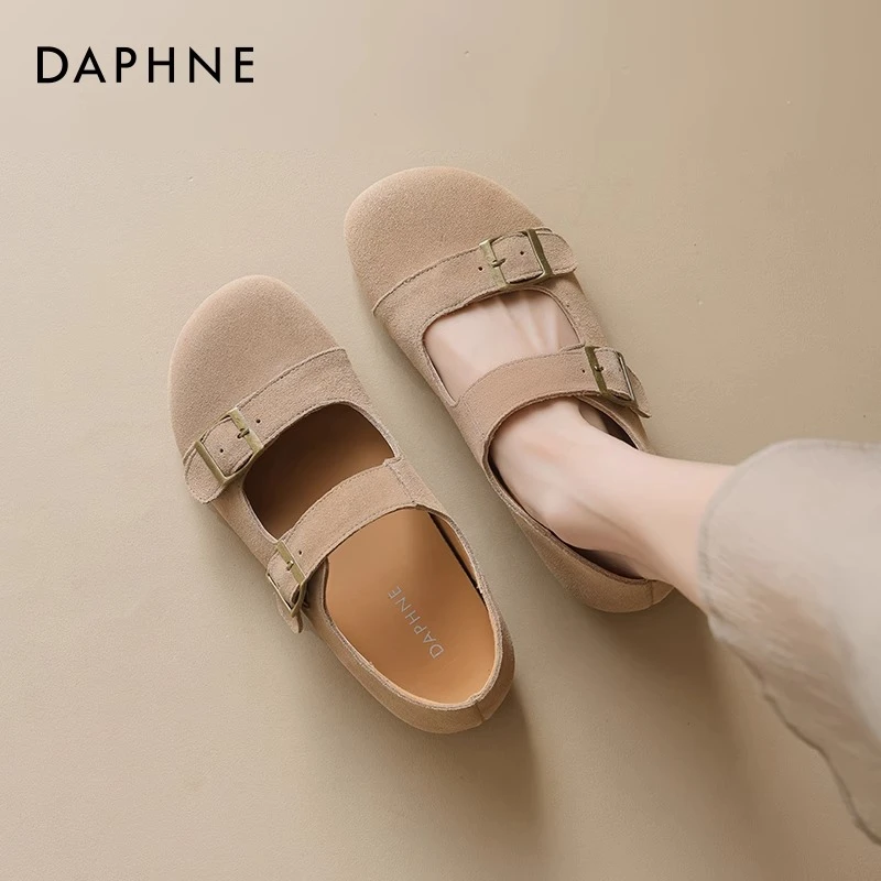 达芙妮懒人全包单鞋女2025新款秋冬百搭平底玛丽珍女鞋孕妇小皮鞋