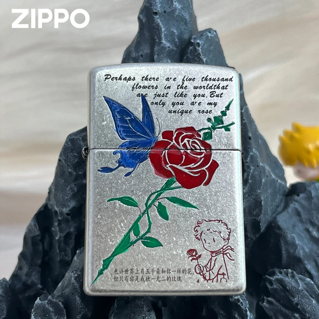zippo打火机 夜光 小王子与玫瑰-仿古银七夕送礼送男友礼物DYJ1