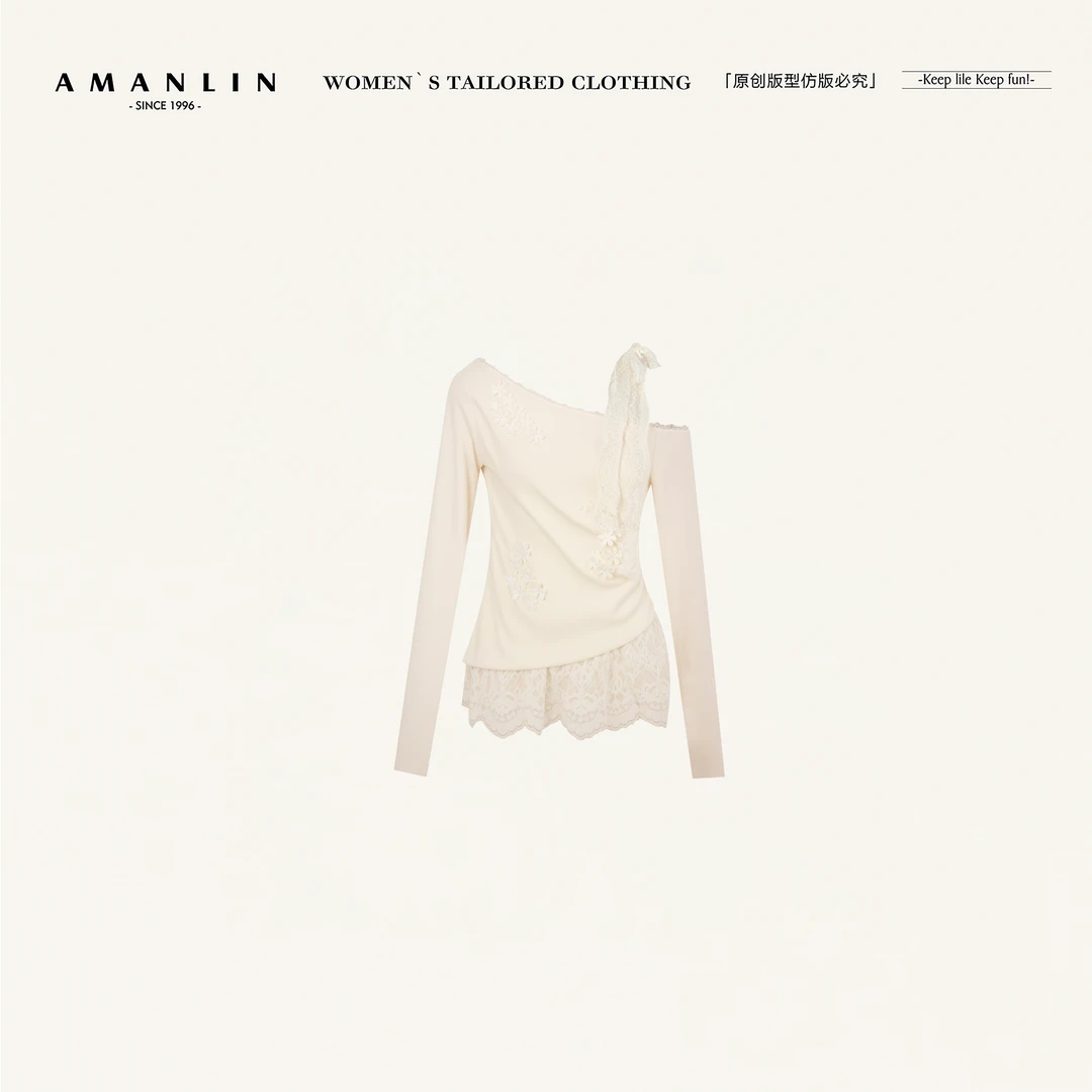 AMANLIN/阿谩琳甜美高级感蕾丝上衣内搭打底衫女长袖百搭D600295