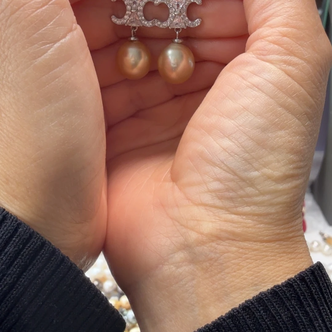 银S925镶嵌耳饰海水珍珠