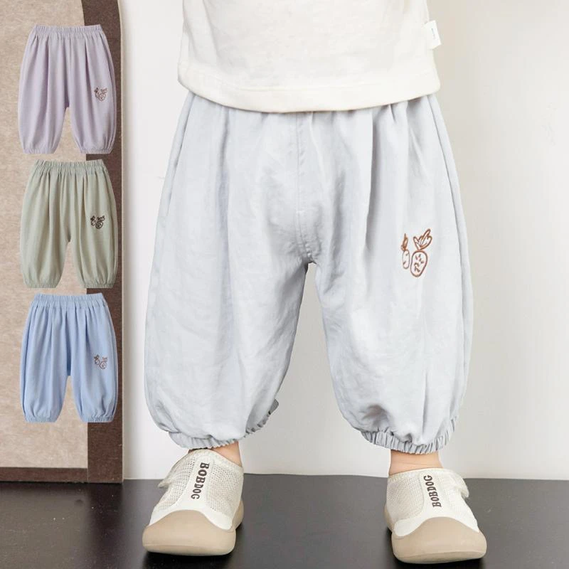 儿童夏季防蚊裤小童薄款7分裤韩系宽松运动裤宝宝开档灯笼外出裤