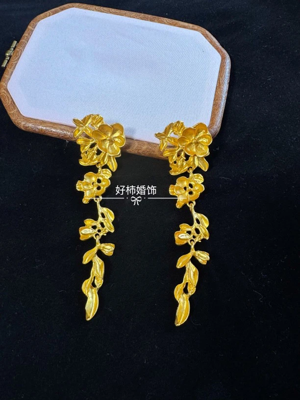 铜合金耳饰 好柿｜243富贵迷人眼金色流苏耳环新中式复古新娘礼服