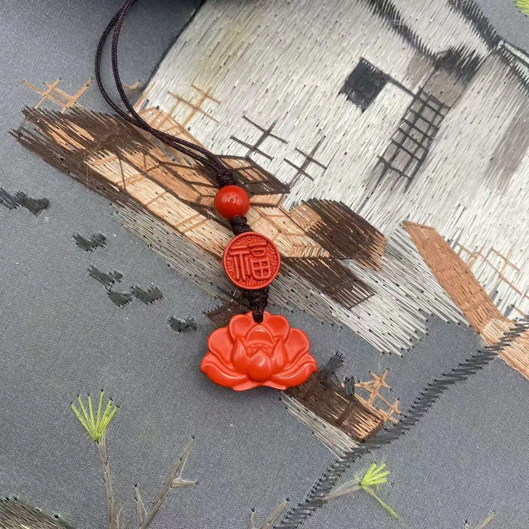含辰砂工艺品【朱砂工厂】红砂设计款莲花手机挂