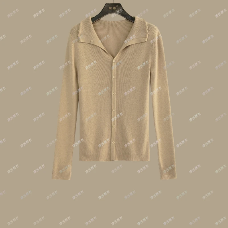 原创设计24-2152【小浪漫】气质长袖百搭修身休闲纯色针织衫