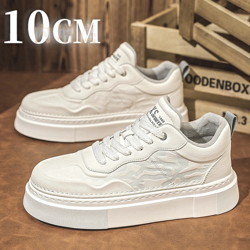 板鞋男冬季加绒休闲运动厚底男款小白鞋休闲潮百搭内增高男鞋10cm