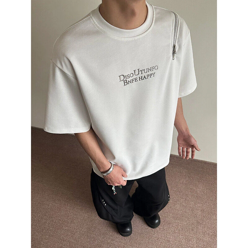 夏季新款男士宽松短袖恤百搭潮流港风圆领白色打底衫男款T恤