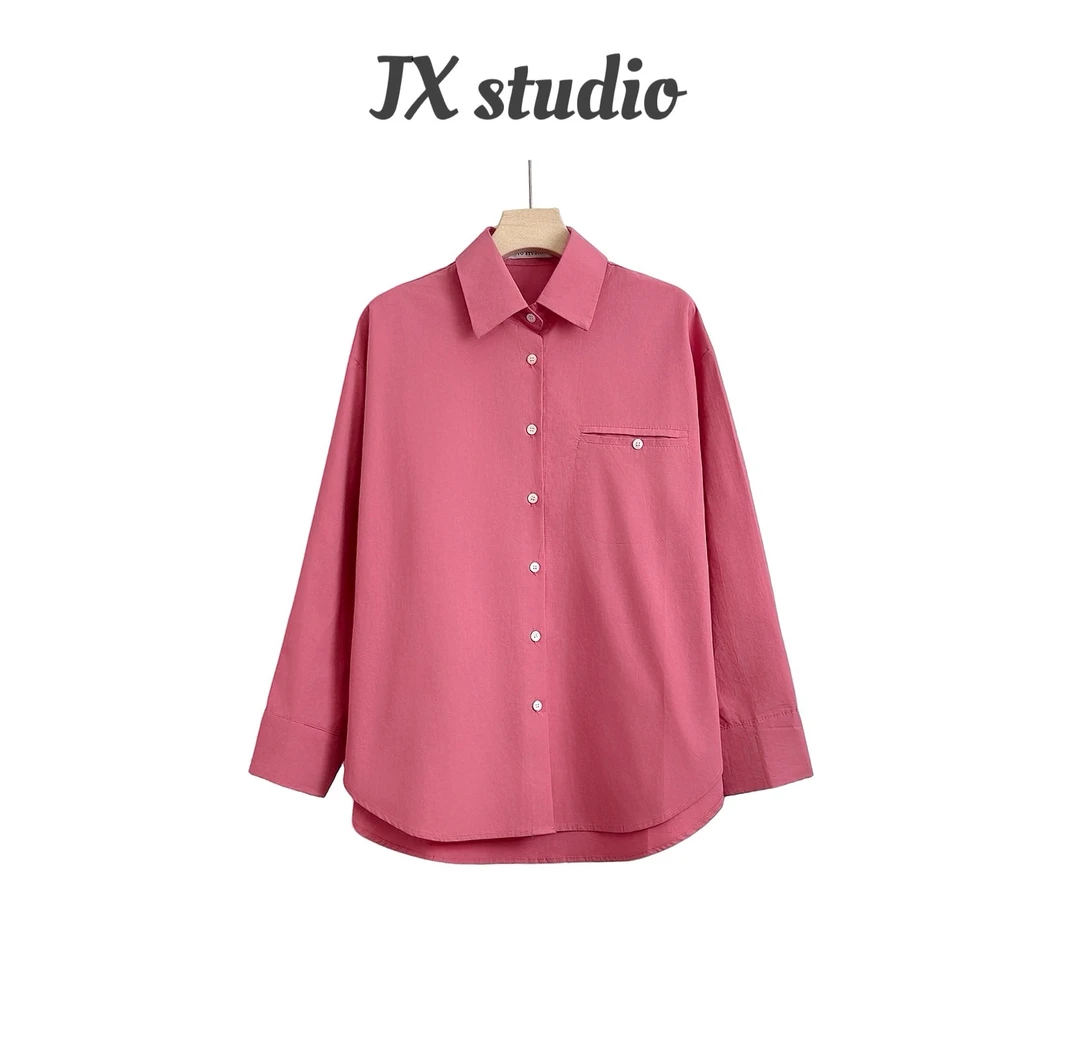 静贤【春意浓】春季新款韩版纯色百搭休闲衬衫