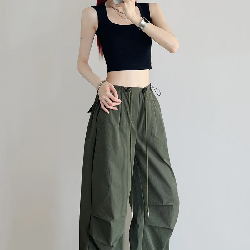 白色工装裤女春夏季新款2025防晒小个子运动直筒街舞降落伞兵裤子