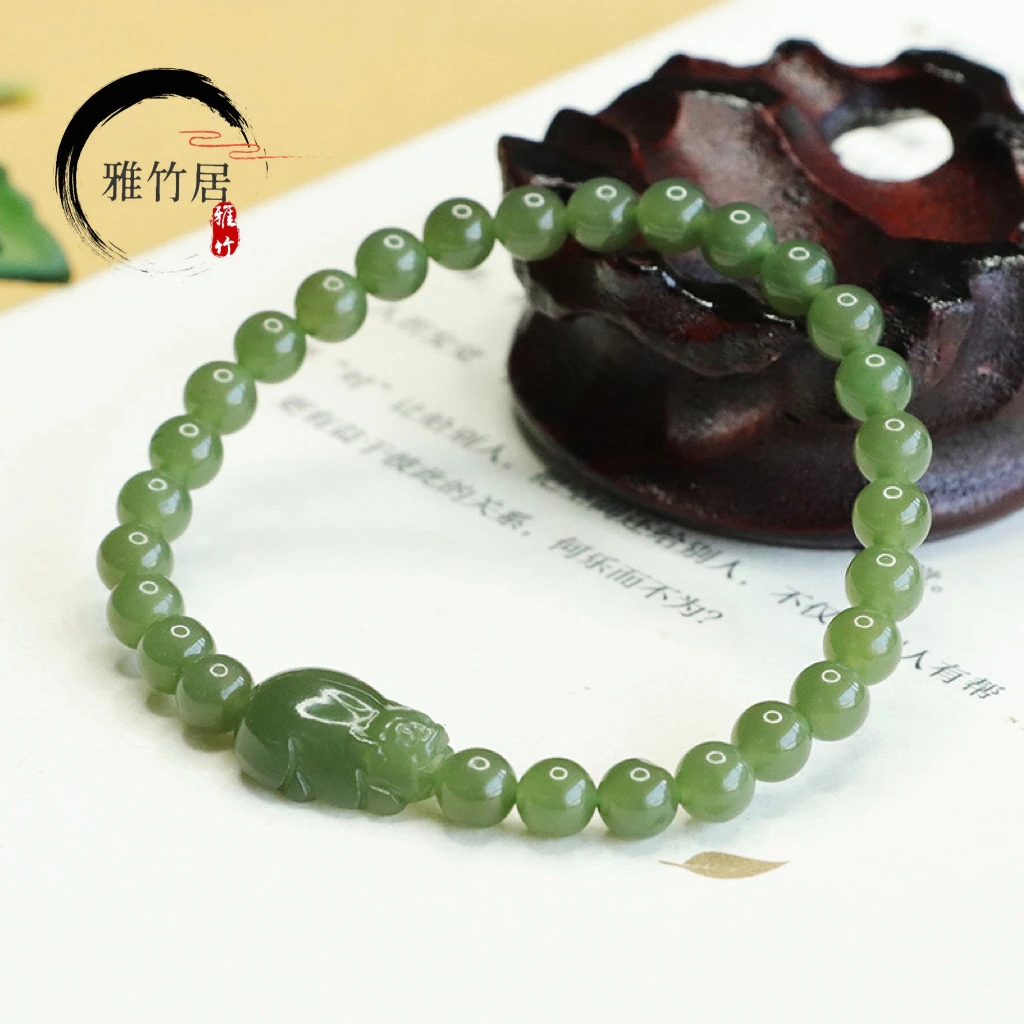 天然和田玉配和田玉貔貅8mm手链SL467女生