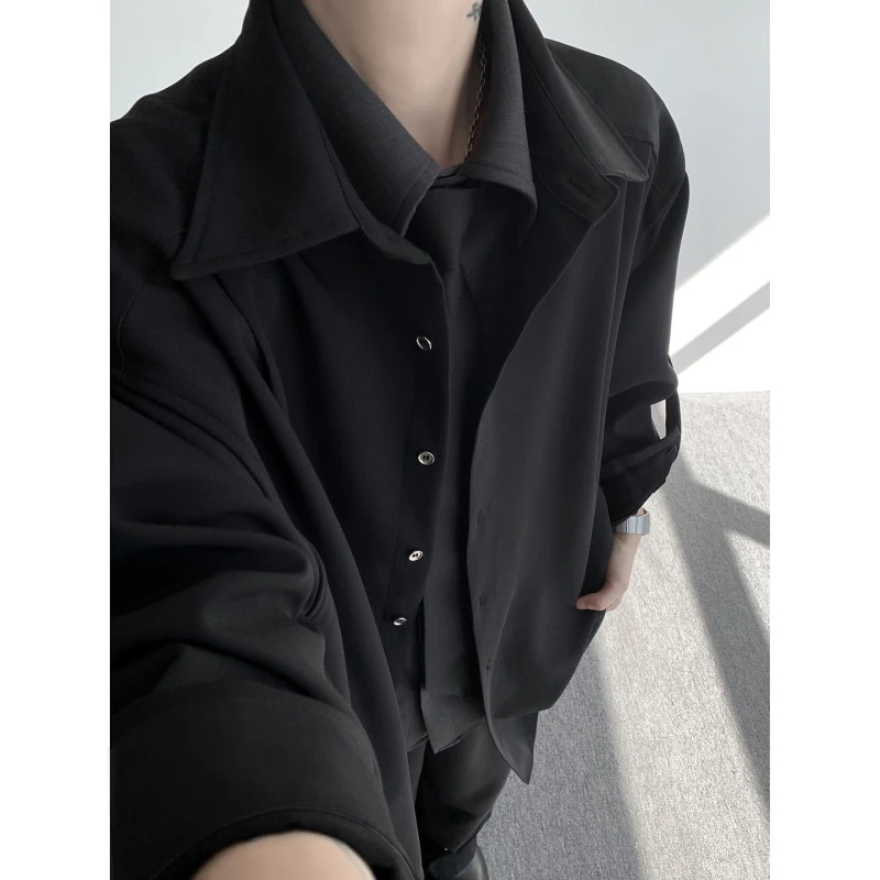 假两件拼接设计感衬衫高品质痞帅西装外套秋季休闲衬衣高级感上衣