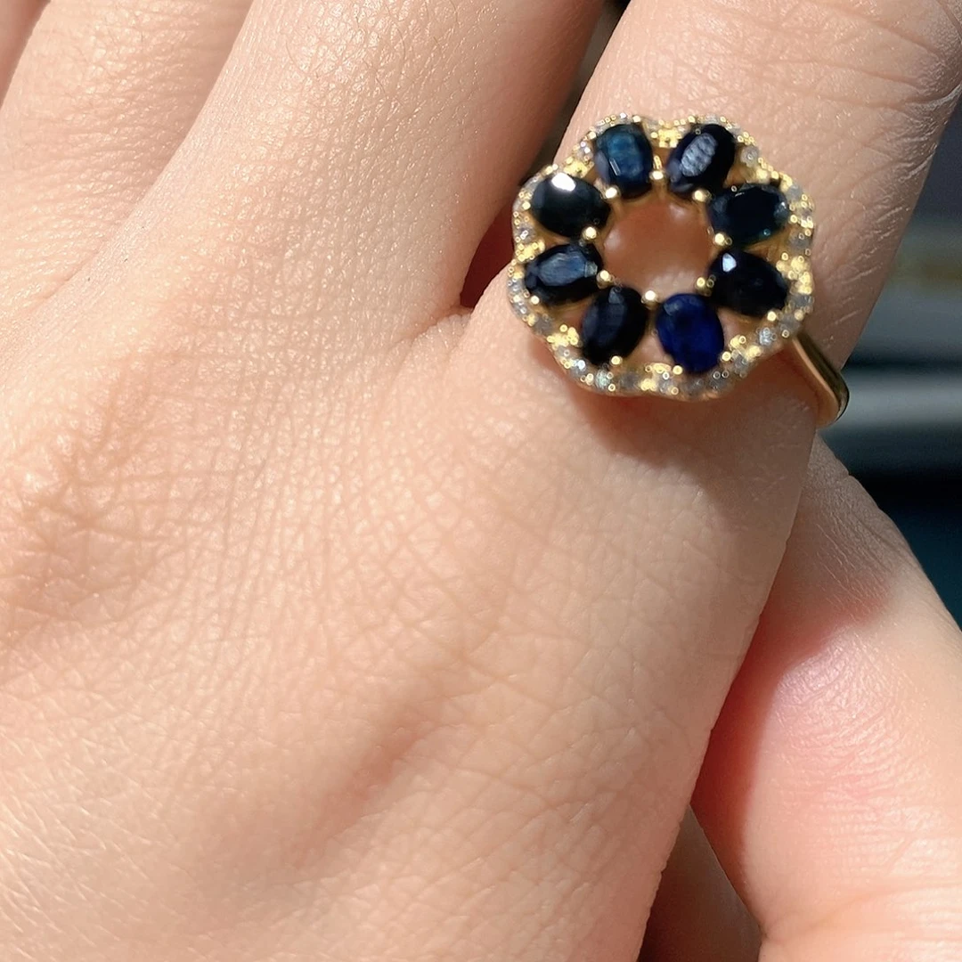 戒指蓝宝石银S925镶嵌开口