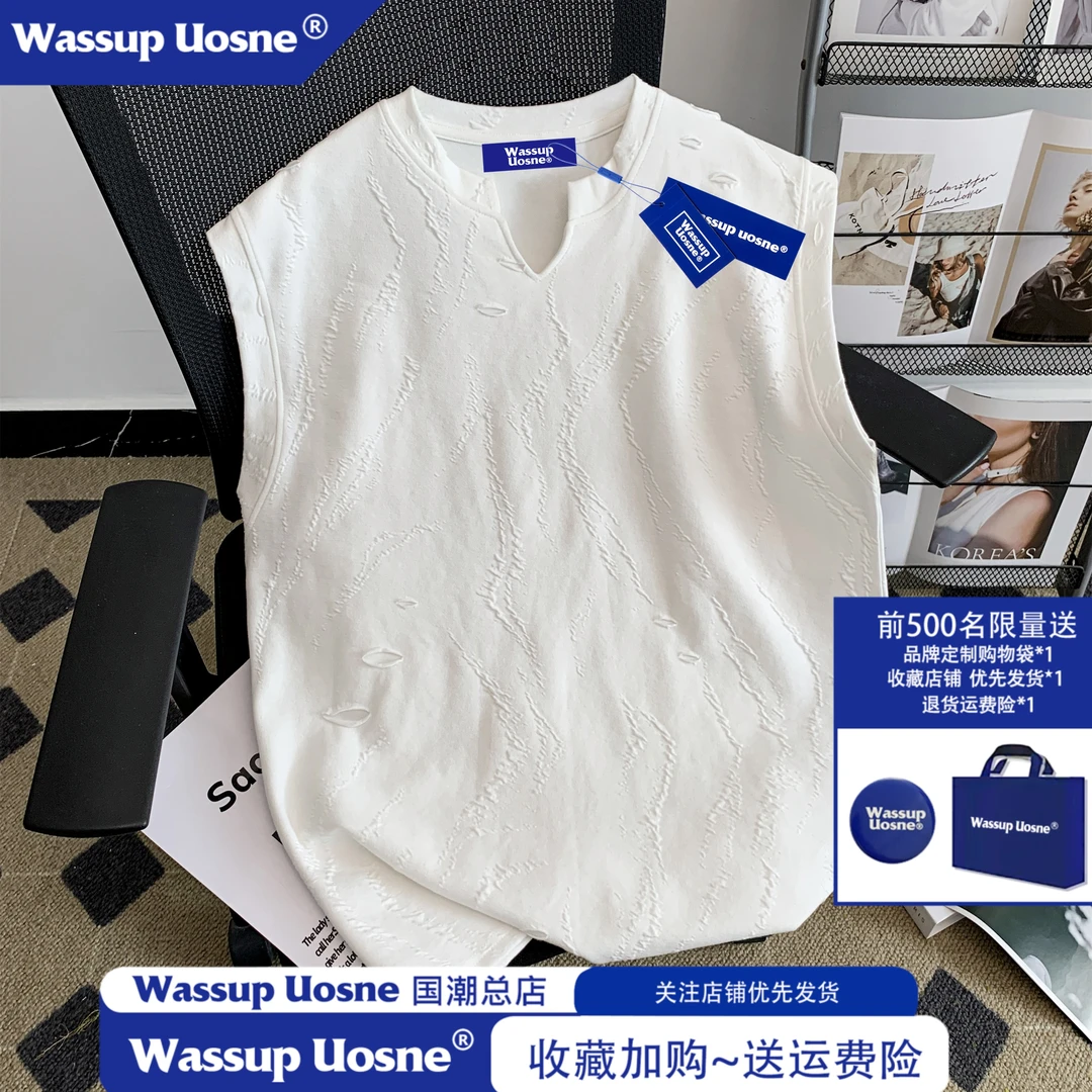 WASSUP重磅褶皱夏季薄款男女直下摆宽松型背心透气潮流欧若假日风
