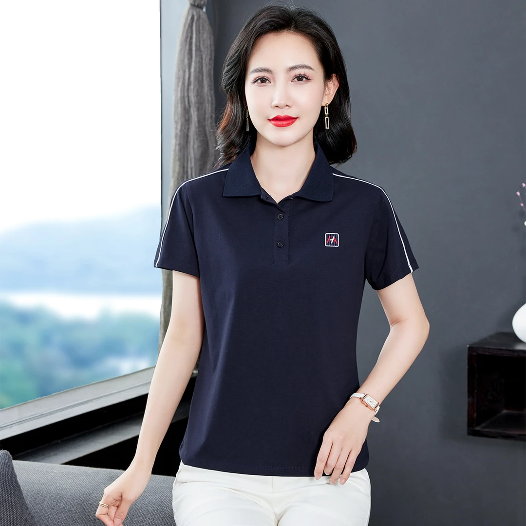 翻领短袖t恤女款2025新款爆款时尚洋气女士polo衫中年妈妈装上衣