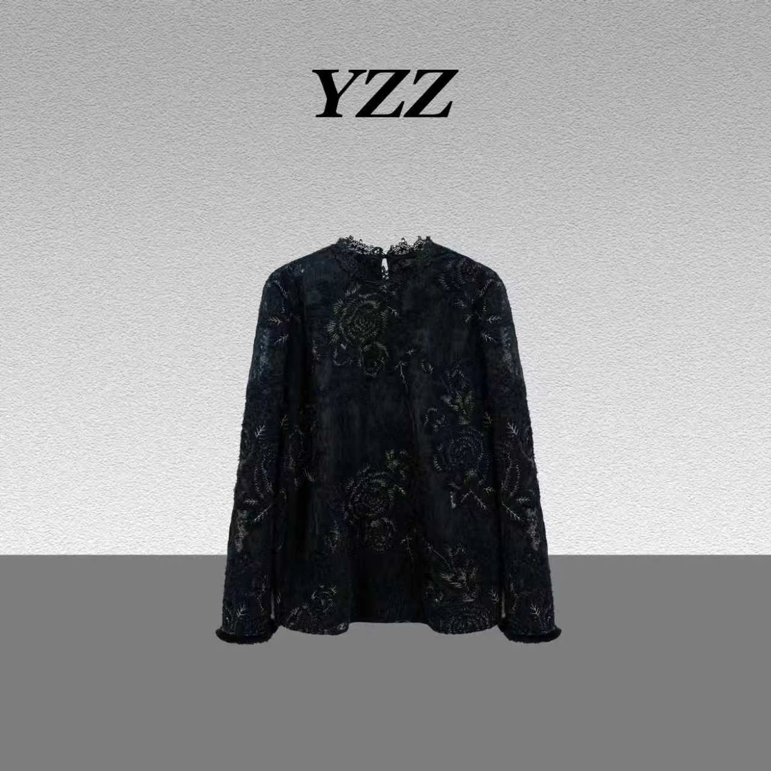 YZZ “挽歌”设计师款气质内搭高定蕾丝衬衣上衣 810822