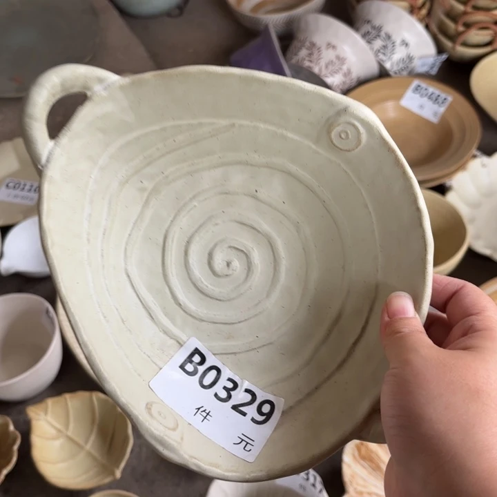 陶329粗陶异形三角碗1个装