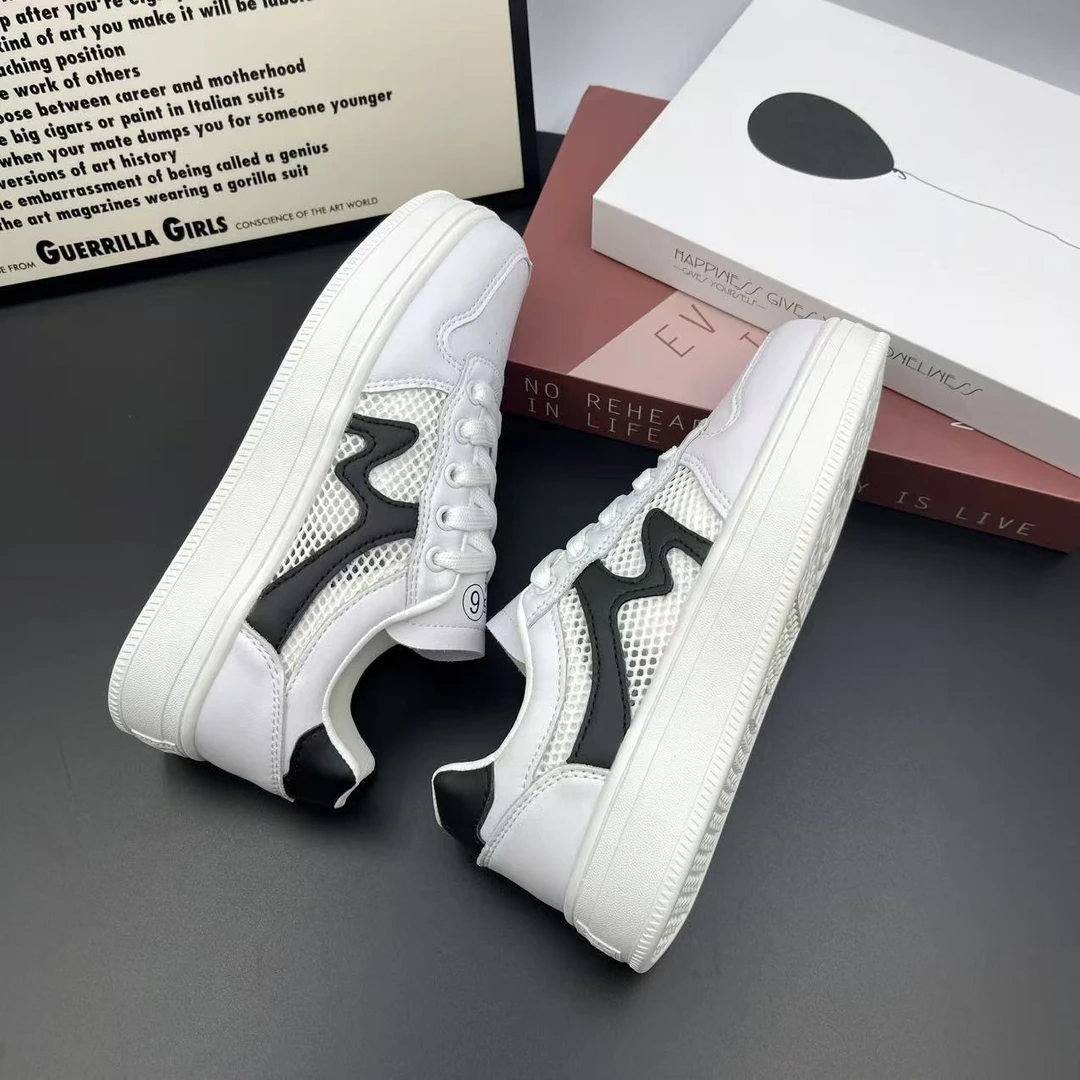 百搭网面透气厚底2025春季新款休闲板鞋小白鞋女014