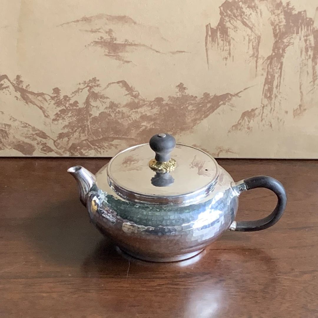纯手工纯银宋扁银壶110g复古家用煮水泡壶木把