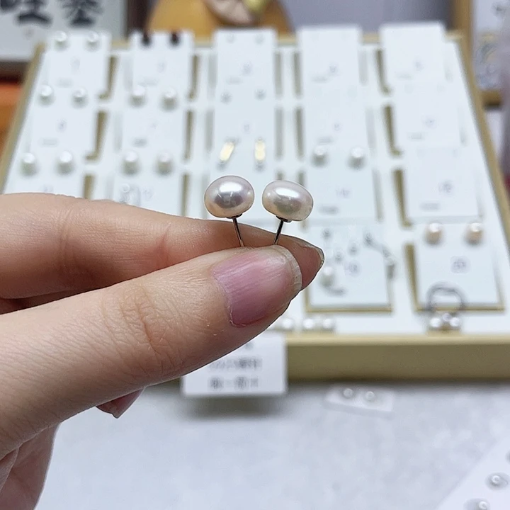 淡水珍珠耳饰银S925镶嵌胖**