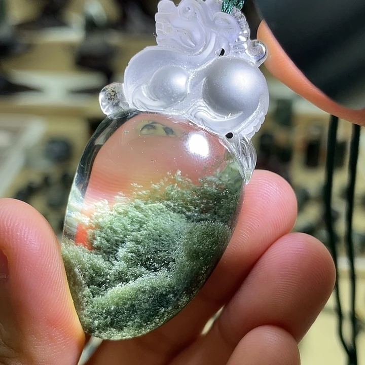 未镶嵌颈饰水晶绿幽灵聚宝盆貔貅定制