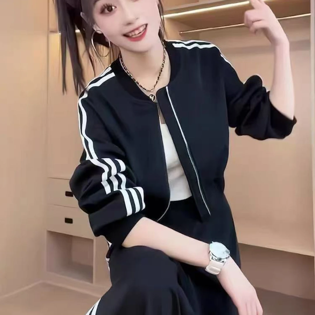 7536时尚休闲运动服套装春秋季新款洋气韩版外套阔腿裤两件套