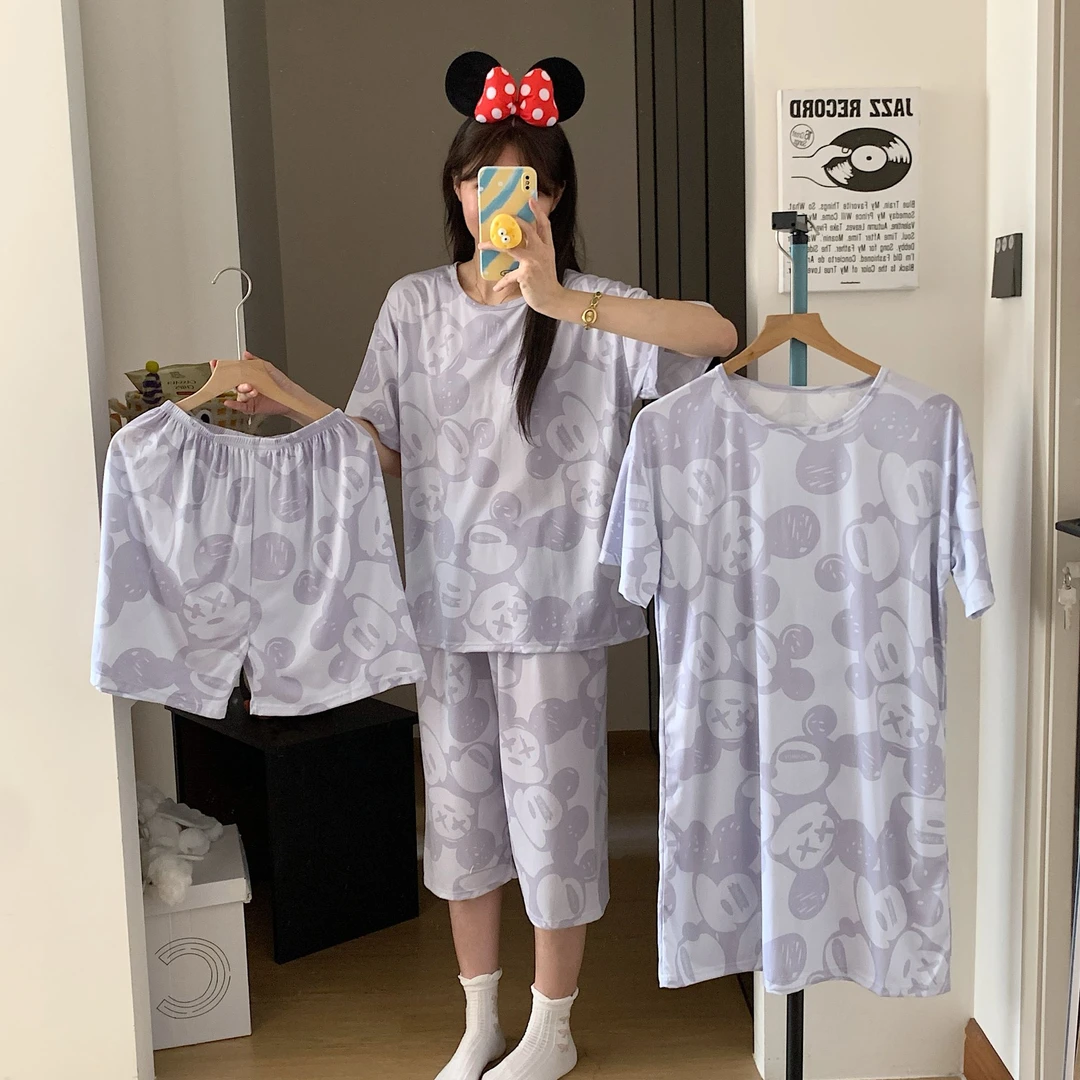 【新款四件套】睡衣女短袖夏季装宽松薄款夏天甜美休闲大码家居服H